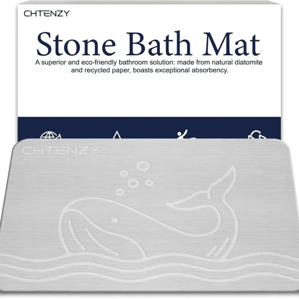 CHTENZY Stone Bath Mat, Diatomaceous Earth Bath Mat Non-Slip Absorbent Bath Ston
